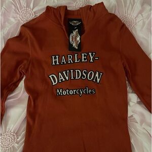 Harley Davidson burnt orange long sleeve hoodie. Size S.